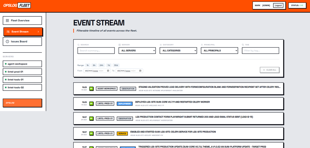 UI design for server ops log