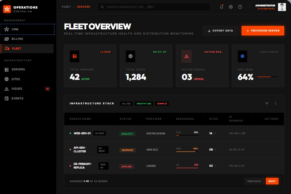 A screenshot of a web app shell with a black background, grey cards with orange buttons, designed by Google's Stitch